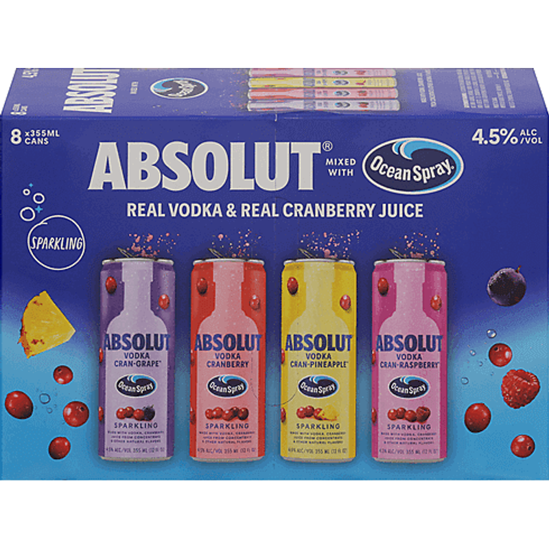 Absolut Vodka, Sparkling, Cranberry, Variety Pack