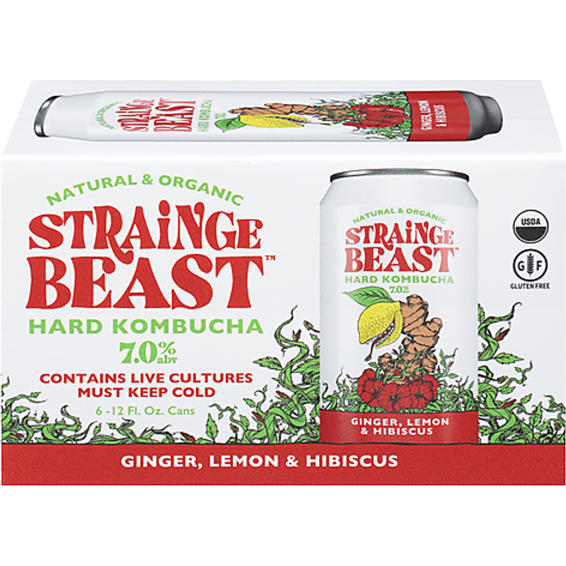 Strainge Beast Ginger Lemon & Hibiscus Hard Kombucha 6x 12oz Cans