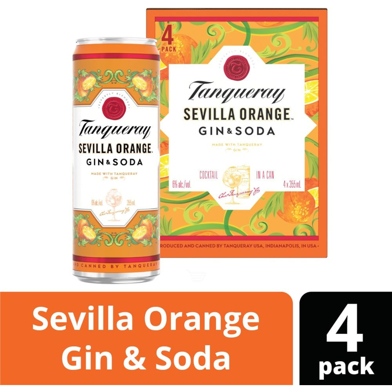 Tanqueray Sevilla Orange Gin & Soda Cans 4x 12oz Cans